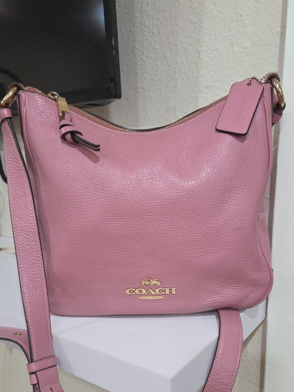 Coach Ellie File Pink Pebbled Leather Shoulder Bag with Gold Hardware